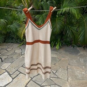 Absolutely Famous Cream Knit Dress with Rust & Sage Trim Accents